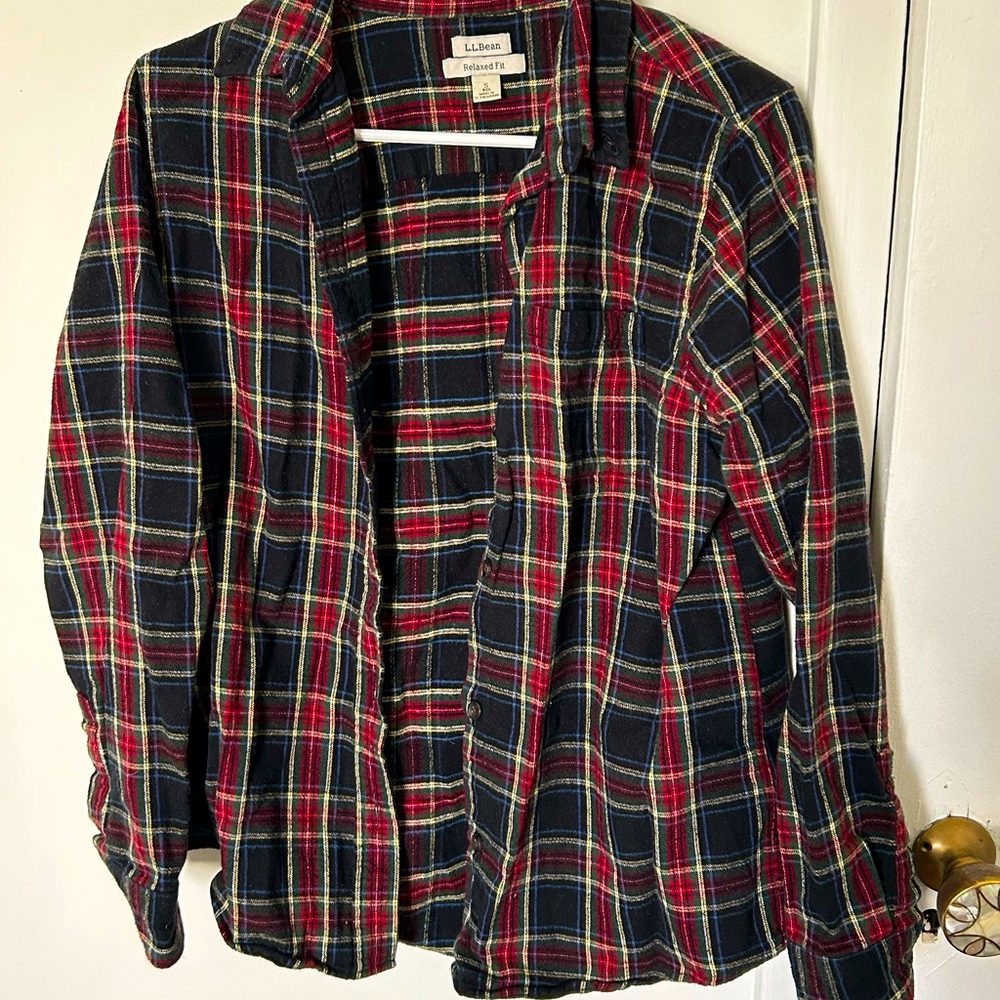 LLBean women's relaxed fit plaid flannel